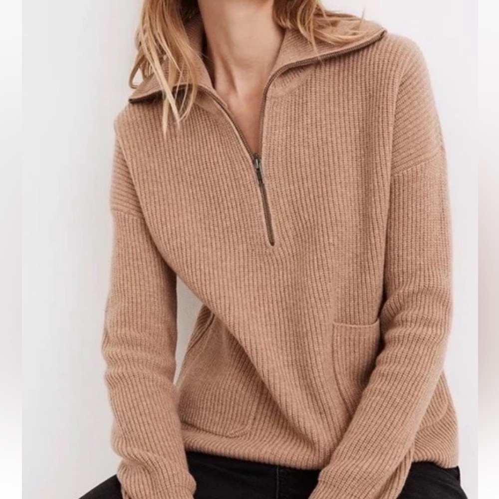 Madewell Glenbrook Women’s Half Zip Ribbed Sweater Merino Wool Blend XXS